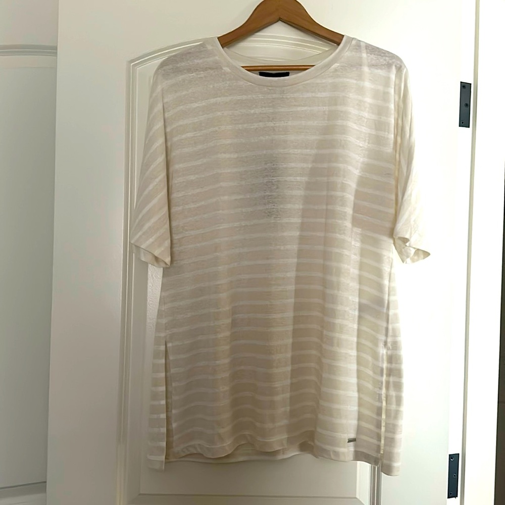 NWT Donna Karan sheer oversized tee. Cream and white stripe